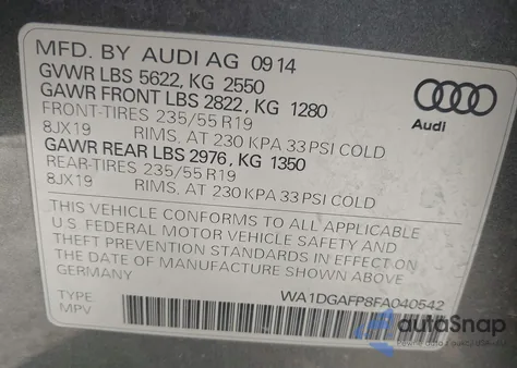 2015 Audi Q5 3.0T Premium Plus from USA, damaged, VIN WA1DGAFP8FA040542